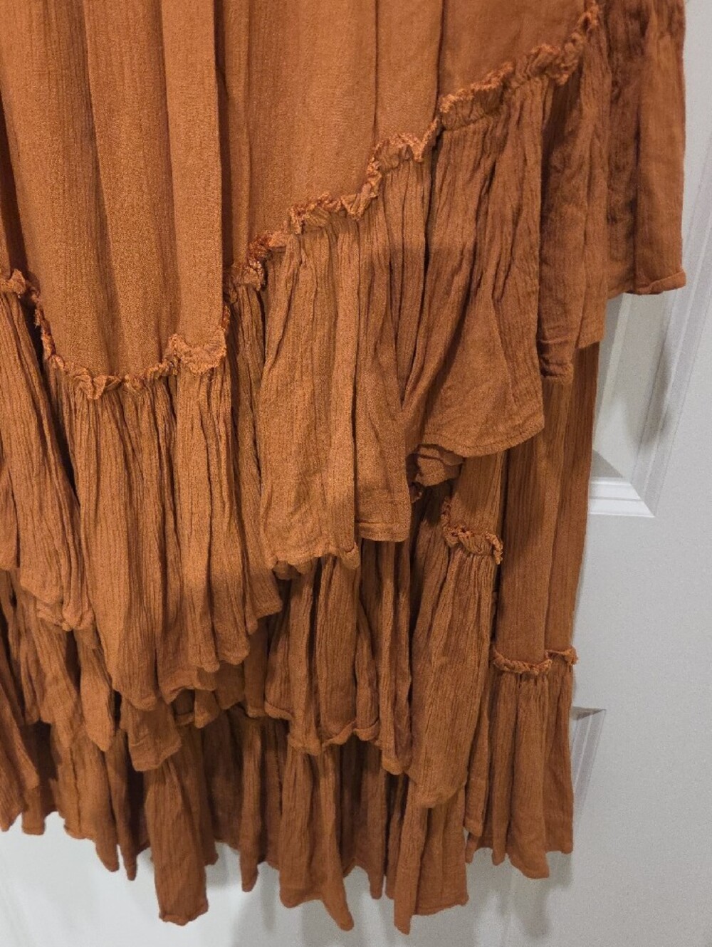 Free People Rust-Brown High-Low Tiered Boho Skirt - Picture 3 of 5